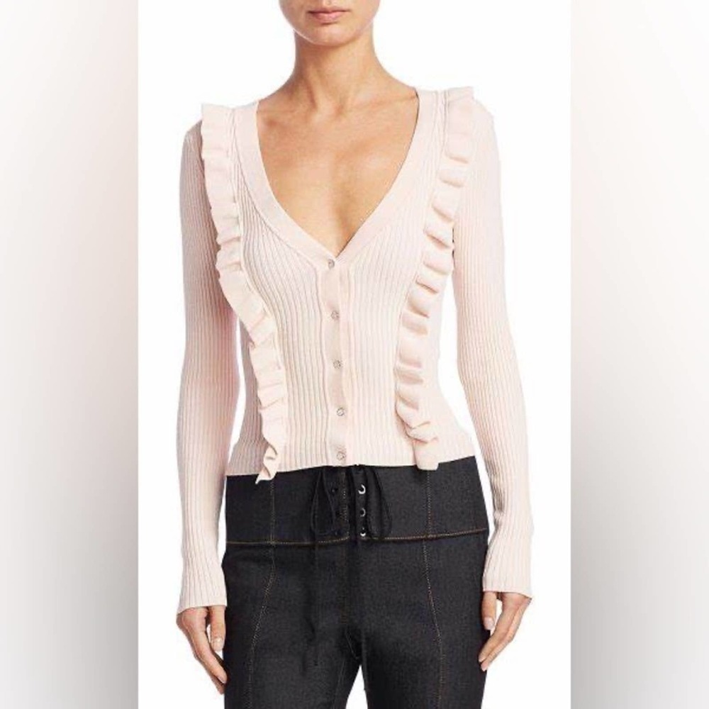 Cinq a Sept NEW Pearl Pink Noya Ribbed Cardigan Size XS